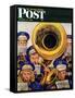"March Band at Football Game," Saturday Evening Post Cover, October 19, 1946-Stevan Dohanos-Framed Stretched Canvas