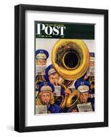 "March Band at Football Game," Saturday Evening Post Cover, October 19, 1946-Stevan Dohanos-Framed Giclee Print