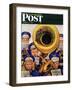 "March Band at Football Game," Saturday Evening Post Cover, October 19, 1946-Stevan Dohanos-Framed Giclee Print