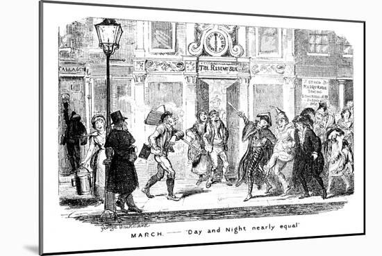 March - Day and Night Nearly Equal, 19th Century-George Cruikshank-Mounted Giclee Print