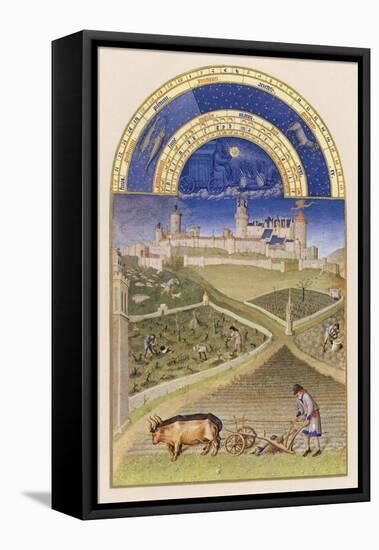 March Plowing and Tending Vines Near the Chateau De Lusignan-Pol De Limbourg-Framed Stretched Canvas