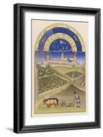 March Plowing and Tending Vines Near the Chateau De Lusignan-Pol De Limbourg-Framed Art Print