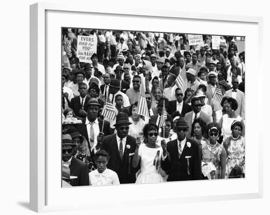 Marchers Carrying American Flags and Signs During the Walk to Freedom For Racial Equality-Francis Miller-Framed Photographic Print