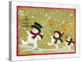 Marching Snowmen-Beverly Johnston-Stretched Canvas