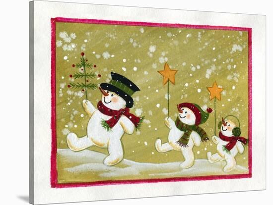 Marching Snowmen-Beverly Johnston-Stretched Canvas