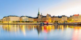 Gamla stan, Stockholm, Sweden, Northern Europe. Cityscape panorama at sunrise.-Marco Bottigelli-Photographic Print