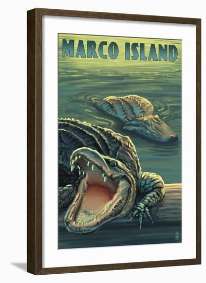 Marco Island - Alligators-Lantern Press-Framed Art Print