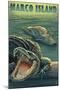 Marco Island - Alligators-Lantern Press-Mounted Art Print