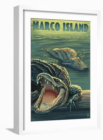 Marco Island - Alligators-Lantern Press-Framed Art Print