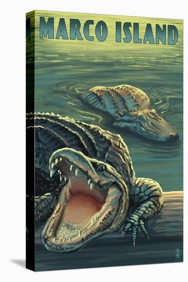 Marco Island - Alligators-Lantern Press-Stretched Canvas