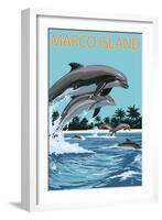 Marco Island - Dolphins Jumping-Lantern Press-Framed Art Print