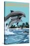 Marco Island - Dolphins Jumping-Lantern Press-Stretched Canvas