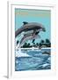 Marco Island - Dolphins Jumping-Lantern Press-Framed Art Print