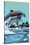 Marco Island - Dolphins Jumping-Lantern Press-Stretched Canvas