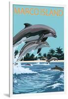 Marco Island - Dolphins Jumping-Lantern Press-Framed Art Print