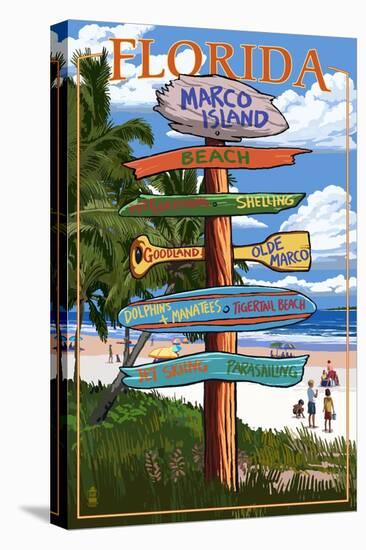 Marco Island, Florida - Destinations Signpost-Lantern Press-Stretched Canvas
