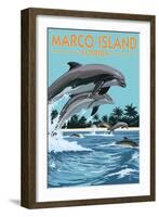 Marco Island, Florida - Dolphins Jumping-Lantern Press-Framed Art Print