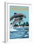 Marco Island, Florida - Dolphins Jumping-Lantern Press-Framed Art Print