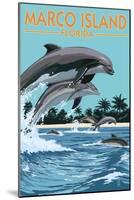 Marco Island, Florida - Dolphins Jumping-Lantern Press-Mounted Art Print