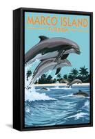 Marco Island, Florida - Dolphins Jumping-Lantern Press-Framed Stretched Canvas