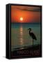 Marco Island, Florida - Heron and Sunset-Lantern Press-Framed Stretched Canvas