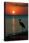 Marco Island, Florida - Heron and Sunset-Lantern Press-Stretched Canvas