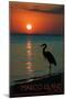 Marco Island, Florida - Heron and Sunset-Lantern Press-Mounted Art Print
