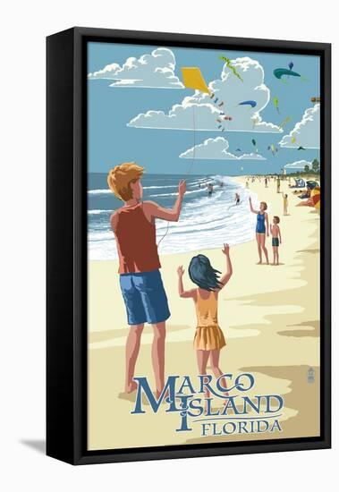 Marco Island, Florida - Kites on Beach-Lantern Press-Framed Stretched Canvas