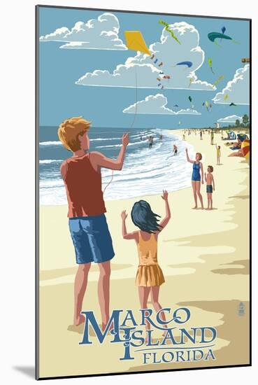 Marco Island, Florida - Kites on Beach-Lantern Press-Mounted Art Print