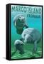 Marco Island, Florida - Manatees-Lantern Press-Framed Stretched Canvas