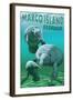 Marco Island, Florida - Manatees-Lantern Press-Framed Art Print