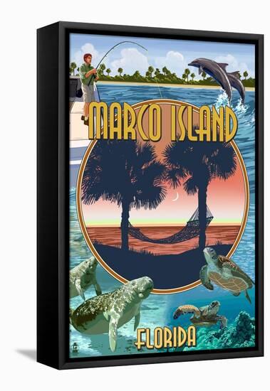Marco Island, Florida - Montage Scenes-Lantern Press-Framed Stretched Canvas