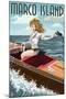 Marco Island, Florida - Pinup Girl Boating-Lantern Press-Mounted Art Print