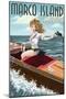 Marco Island, Florida - Pinup Girl Boating-Lantern Press-Mounted Art Print