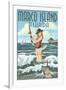 Marco Island, Florida - Pinup Girl Surf Fishing-Lantern Press-Framed Art Print