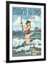 Marco Island, Florida - Pinup Girl Surf Fishing-Lantern Press-Framed Art Print