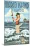 Marco Island, Florida - Pinup Girl Surf Fishing-Lantern Press-Mounted Art Print