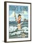 Marco Island, Florida - Pinup Girl Surf Fishing-Lantern Press-Framed Art Print