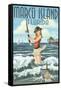 Marco Island, Florida - Pinup Girl Surf Fishing-Lantern Press-Framed Stretched Canvas