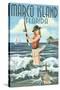 Marco Island, Florida - Pinup Girl Surf Fishing-Lantern Press-Stretched Canvas