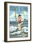 Marco Island, Florida - Pinup Girl Surf Fishing-Lantern Press-Framed Art Print