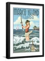 Marco Island, Florida - Pinup Girl Surf Fishing-Lantern Press-Framed Art Print