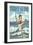 Marco Island, Florida - Pinup Girl Surf Fishing-Lantern Press-Framed Art Print