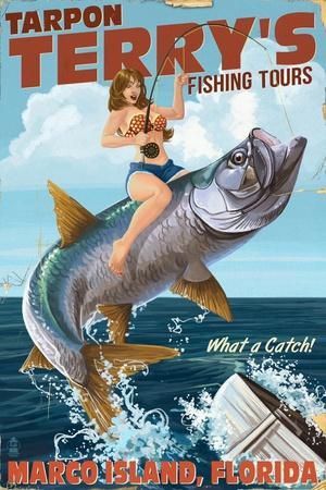 Marco Island, Florida - Pinup Girl Tarpon Fishing' Art - Lantern Press