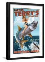 Marco Island, Florida - Pinup Girl Tarpon Fishing-Lantern Press-Framed Art Print