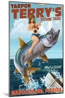 Marco Island, Florida - Pinup Girl Tarpon Fishing-Lantern Press-Mounted Art Print