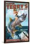 Marco Island, Florida - Pinup Girl Tarpon Fishing-Lantern Press-Framed Art Print