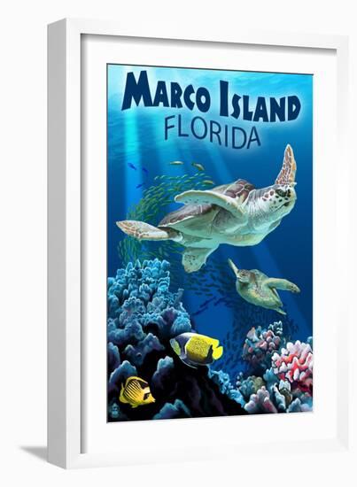 Marco Island, Florida - Sea Turtles-Lantern Press-Framed Art Print