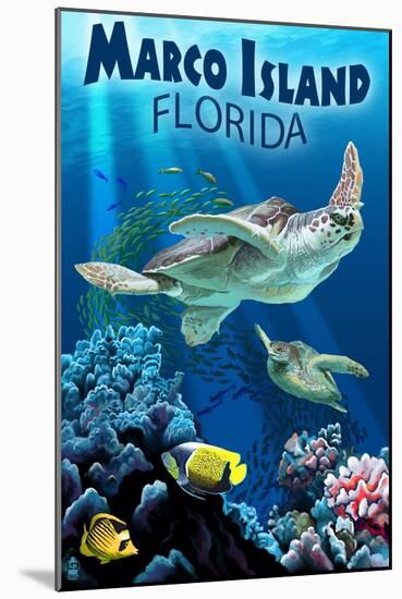 Marco Island, Florida - Sea Turtles-Lantern Press-Mounted Art Print
