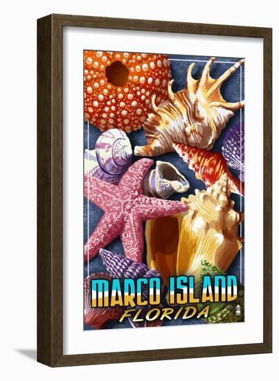 Marco Island, Florida - Shells Montage-Lantern Press-Framed Art Print